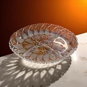 Oval Cut Glass Candy Relish Dish 4 Sections 11"L x 7.5W x 1.5"H